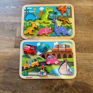 2 Janod Colorful Wooden Puzzle Sets for Kids